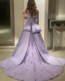 Arabic Aso 2023 Ebi Lilac Luxurious Prom Dresses Lace Beaded A-line Evening Formal Party Second Reception Birthday Engagement Gowns Dress ZJ354