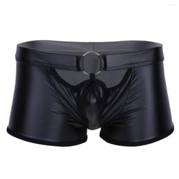 Underpants Men's Wetlook Boxer Underwear Sexy Lingerie Faux Leather Shorts With O-Ring Boxers Shinny Men Panties