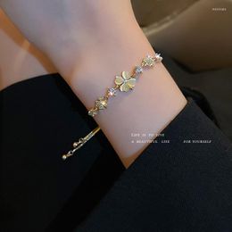 Link Bracelets Real Gold Plating Luxury Crystal Flower Bracelet Shiny Opal With Diamonds Zircon Petal Fashion Exquisite Female Jewellery