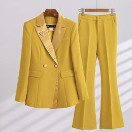 Women's Two Piece Pants Autumn Winter Formal Ladies Blackish Green Blazer Women Business Suits With Sets Work Wear Office Uniform 5XL Size