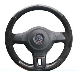 Customised Car Steering Wheel Cover Braid Non-Slip Black Suede For Volkswagen Golf 6 Mk6 VW Polo Jetta MK5 Sagitar Bora Santana