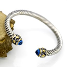 Steel wire woven hemp rope opening bracelet, stainless steel bracelet design, colored diamond for men and women's jewelry