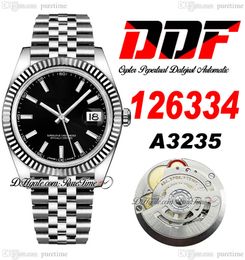 DDF Just 126334 A3235 Automatic Mens Watch 41 Fluted Bezel Black Dial Stick Markers 904L OysterSteel Bracelet Super Edition Customise Same Series Card Puretime A1