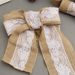 Chair Covers Useful Back Bow Tie Lace Design Washable Flax Wedding Banquet