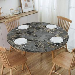 MarbleFusion Round Tablecloth - Waterproof, Oil-Proof, Elastic Edge Cover with Abstract Texture for Indoor/Outdoor Use