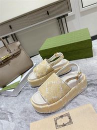 Designer Luxury Wide Strap Sandals Signature Platform Slide Beige Men's Canvas Slide Flip Flop Slipper Blind For Love With Box Dust Bag