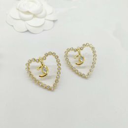 2023 Luxury quality charm Heart shape stud earring with sparkly diamond in 18k gold plated have box stamp PS7407A