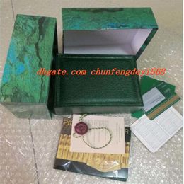 High Quality Luxury Watch Mens Watch Box Inner Outer Womans Watches Boxes Men Wristwatch Green Booklet Card2728