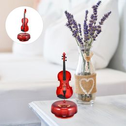 Decorative Figurines Box Instrument Musical Violinretro Guitar Vintage Figurine Clockwork Ornament Rotating Base Kid