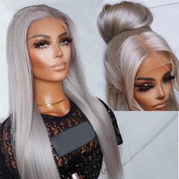 Silver Grey Simulation Human Hair Wig HD Lace Frontal 30 Inch Blonde Wig Colored Straight Brazilian Pre Plucked