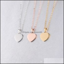 Pendant Necklaces Blank Love Heart Necklace Stainless Steel Hearts Charm Gold Rose Sier Fashion Jewellery For Buyer Own Engraving Drop Otkto