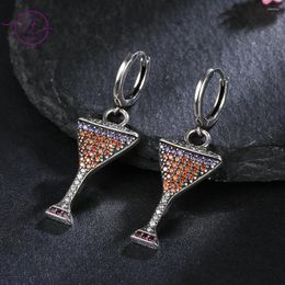 Dangle Earrings 925 Sterling Silver Luxury Champagne Glasses Drop For Women Style Zircon Party Jewelry Accessories Gift