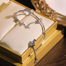 Backs Earrings Trendy Elegant Silver Moon Crystal Ear Bone Clip Tassel For Women Girls Fake Cartilage Cuff Jewellery Gift