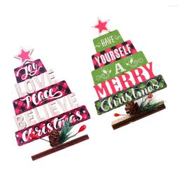 Christmas Decorations 2PCS Xmas Desktop Wooden Decor English Letter Tree Modelling Ornament