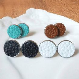 Stud Earrings Plain Genuine Leather Round Disc Post With Titanium Steel Base For Women Basic Jewellery Wholesale