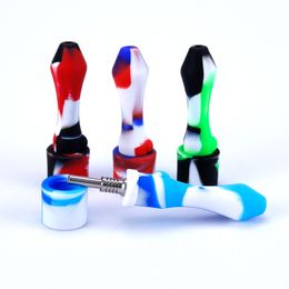 Mini silicone tube Pipes with 10mm titanium nail tobacco smoking pipe concentrate honeybee dab oil rig dab straw bong