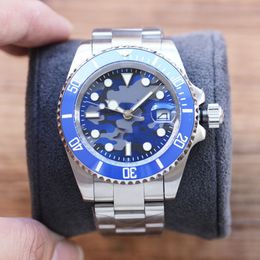 Men's watch submarine color round dial 40mm stainless steel 904L scratch resistant blue crystal waterproof folding safety buckle Montre De Luxe
