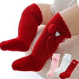 Solid Colour Bow Baby Girls Knee High Socks Cute Bowknot Newborn Princess Socks Spring Autumn Infant Toddler Long Sock