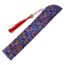 Gift Wrap Silk Folding Chinese Hand Fan Bag With Tassel Dustproof Holder Protector Pouch C