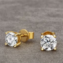 Classic Fashion 925 Sterling Silver Gold Plated 0.6CT-1CT Prong Setting Moissanite Earrings Studs for Men Women Nice Gift