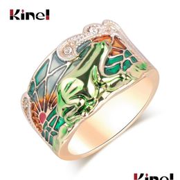 Band Rings Kinel Animal Jewellery Frog Fashion Green Enamel Wide Ring For Woman Party Crystal Gold Colour Vintage New Drop Delivery Dhggb