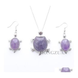 Earrings Necklace Women Jewellery Set Dangle Pendant Drop Natural Amethysts Stone Bead Tortoise Chain 18 Fashionable Gift Dq3099 Del Dhymy