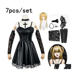 Tema kostym dödsanteckning cosplay misa aman imitation läder sexig klänning handskar glorstockingsnecklace uniform outfit 221102 droppleverans dhnjo