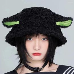 Berets Women's Winter Hat 2022 Fashion Solid Beanies Cute Bear Ears Warm Bucket Cap Earflap Lamb Hair Female Present