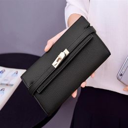 New women lock long style designer wallets lady phone purses female fashion multi card clutchs black pink orange light grey no1128261t