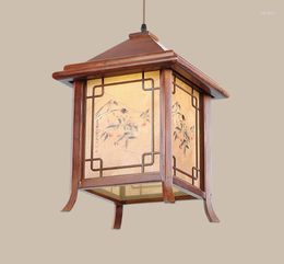 Pendant Lamps Chinese Retro Coffee Wood Art Lights Exquisite Yellow Parchment Indoor E27 LED Lamp For Porch&corridor&porch MYR054