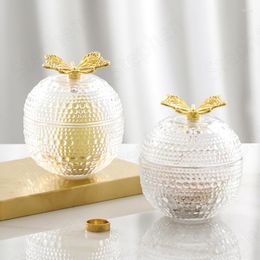 Storage Bottles Gold Butterfly Cosmetic Containers Nordic Modern Round Wave Point Transparent Candy Jars With Lid Home Decoration
