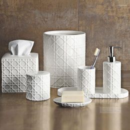 Bath Accessory Set Xiancheng Park Three-Dimensional Woven Pattern White Ceramic Bathroom Wash Kit Cup