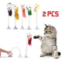 Cat Toys 2 /4 PCS Kitten Playing Pet Funny Elastic Feather False Mouse Bottom Sucker The Cat's Favourite