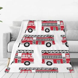 Blankets Flannel Blanket Hand Drawn Fire Trucks Soft Thin Fleece Bedspread Cover For Bed Sofa Home Decor Dropship