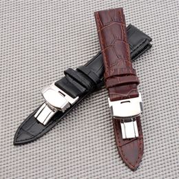 Steel clasp 16mm 18mm 20mm 22mm Watch Band Strap Push Button Hidden Butterfly Pattern Deployant Buckle Leather black Brown262c