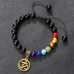 Strand 7 Chakra Reiki Prayer Beads Bracelets For Men Tiger Eye Onyx Om Symbol Tibetan Buddha Bracelet Women Yoga Healing Jewelry
