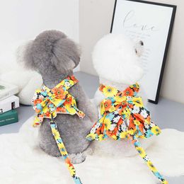 Dog Collars Leashes Harness Dress for Dogs Walking Dog Traction Rope Floral Print Bichon Pomeranian Chihuahua Teddy Vest Harness Chest Strap T221212