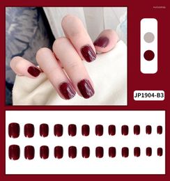 False Nails 2022 24pcs Wine Red Nail Patch Glue Type Removable Short Paragraph Fashion Manicure
