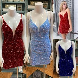 Sequin Velvet NYE Party Dress 2023 Lady Short Formal Event Cocktail Hoco Gown Club Date Night Prom Pageant Interview Gala Vacation Plus Size Sexy Sheath Dark Red Blue