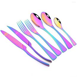 Dinnerware Sets 14Pcs Colourful Stainless Steel Cutlery Set Steak Knife Fork Spoon Dessert Tableware Kitchen Flatware