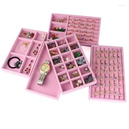 Jewelry Pouches Velvet Pink Grey Storage Tray Ring Earring Organizer Drawers High Quality Pretty 18 Slots