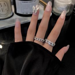 Cluster Rings Eternity Chain Finger Ring Diamond Cz 925 Sterling Silver Party Wedding Band For Women Bridal Promise Birthday Jewelry