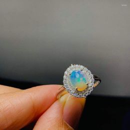 Cluster Rings Natural Opal Gemstone Fashion Flower For Women Real 925 Sterling Silver Charm Fine Wedding Jewelry