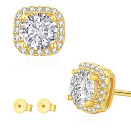 Shiny 0.5CT Square Moissanite 925 Sterling Silver Gold Plated Earrings Studs for Men Women Nice Gift