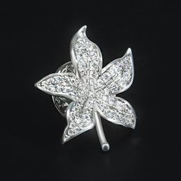 Luxury Silver Colour Maple Leaf Brooches for Women Full Diamond Mini Corsage Pin Shirt Clothing Accessories Party Gift