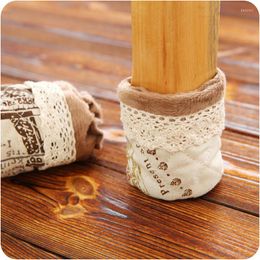 Chair Covers Household Fashion Lace Flower Non-Slip Table Foot Cover Legs Protective Cotton Linen Thickened Pad