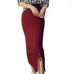 Skirts Autumn Spring Saia Longa 2022 High Quality Casual Warm Knitted Tight Split Pencil Knit Women Winter Long Khaki