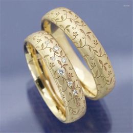 Wedding Rings 2pc/set Luxury Carved Flower Ring Fashion Elegant Lady Inlay Zircon Gold Color Bracelet Charm Women's Engagement Jewelry