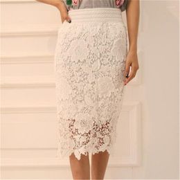 Skirts Wholesale High Quality 2022 Women Lace Skirt Pencil Hollow Out White Black Knee Length SIze S-3XL Fashion