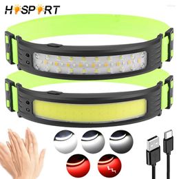 Headlamps Sensor Powerful LED Headlamp Torch COB Headlight Waterproof USB Rechargeable Head Lamp Built-in Battery Work Light